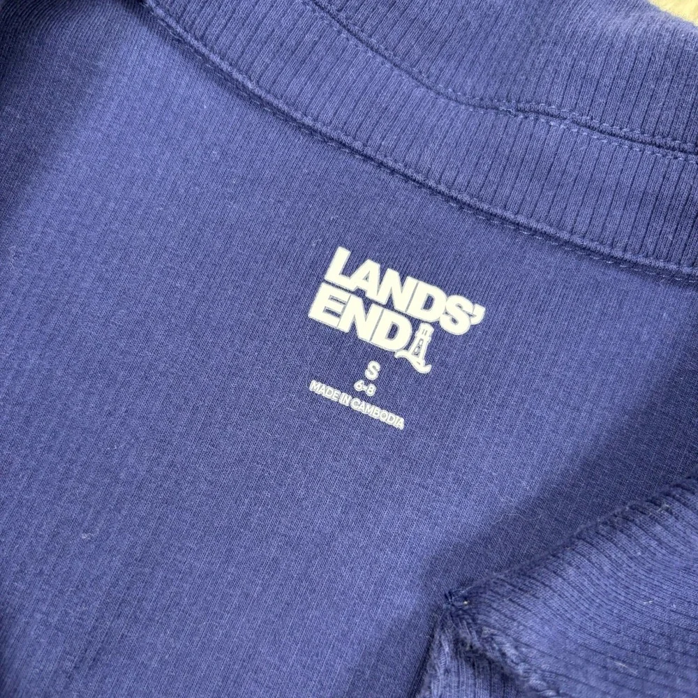 Lands' End Women's S Blue Ribbed Knit LS Button Front Midi Dress Coastal Preppy - Picture 3 of 6
